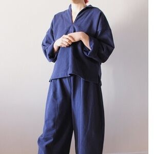 Ilana Kohn French terry Opie pullover v neck hoodie blue size medium